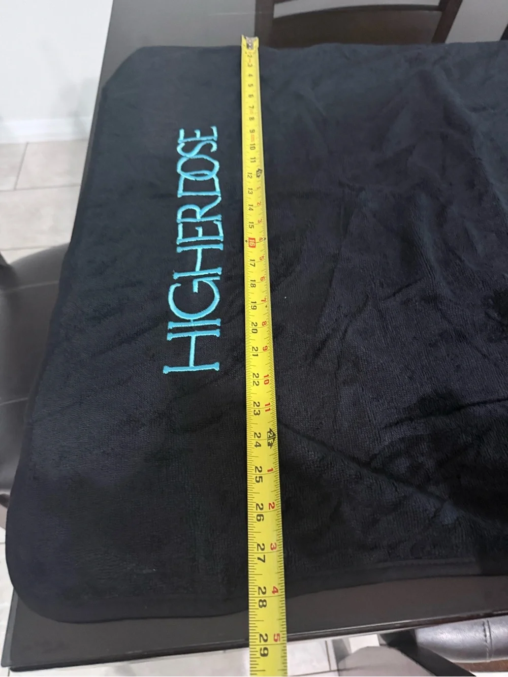 HIGHER DOSE Embroidered Black Bath Towel with Teal Logo